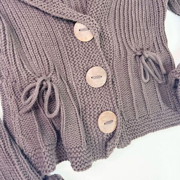 Pure Handknit Cardigan Sweater Womens Small Brown Cotton Button-Up Long Sleeve - Picture 2 of 9